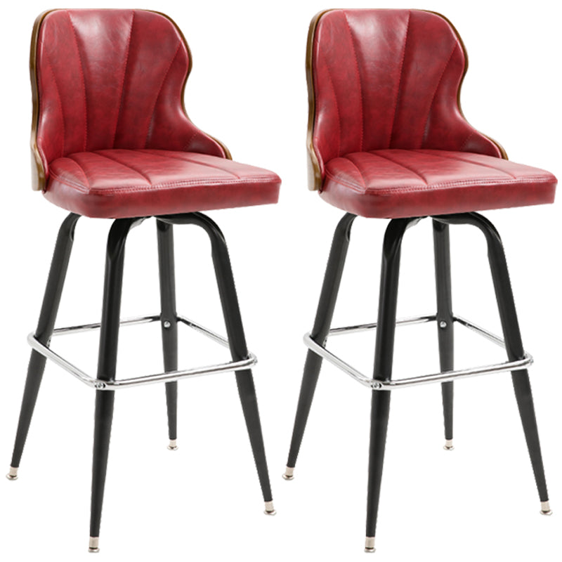 Modern Rotatable Backrest Counter Stool Iron Cafe Bar Stool with Leather Cushion and Pedal Red 2 Piece Set Clearhalo 'Bar Furniture' 'Bar Stools' 'bar_stools' 'furn' 'furn_bar_stools' 'furniture_bar_stools' 'Kitchen & Dining Furniture' 'kitchen&dining_furn' 'kitchen' 'kitchen_furn' Furniture' 4453558