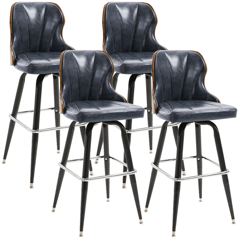 Modern Rotatable Backrest Counter Stool Iron Cafe Bar Stool with Leather Cushion and Pedal Dark Blue-Gray 4 Piece Set Clearhalo 'Bar Furniture' 'Bar Stools' 'bar_stools' 'furn' 'furn_bar_stools' 'furniture_bar_stools' 'Kitchen & Dining Furniture' 'kitchen&dining_furn' 'kitchen' 'kitchen_furn' Furniture' 4453559