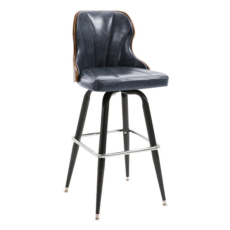 Modern Rotatable Backrest Counter Stool Iron Cafe Bar Stool with Leather Cushion and Pedal Dark Blue-Gray 1 Piece Clearhalo 'Bar Furniture' 'Bar Stools' 'bar_stools' 'furn' 'furn_bar_stools' 'furniture_bar_stools' 'Kitchen & Dining Furniture' 'kitchen&dining_furn' 'kitchen' 'kitchen_furn' Furniture' 4453560