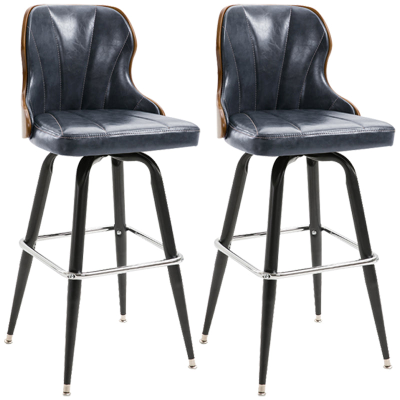 Modern Rotatable Backrest Counter Stool Iron Cafe Bar Stool with Leather Cushion and Pedal Dark Blue-Gray 2 Piece Set Clearhalo 'Bar Furniture' 'Bar Stools' 'bar_stools' 'furn' 'furn_bar_stools' 'furniture_bar_stools' 'Kitchen & Dining Furniture' 'kitchen&dining_furn' 'kitchen' 'kitchen_furn' Furniture' 4453561