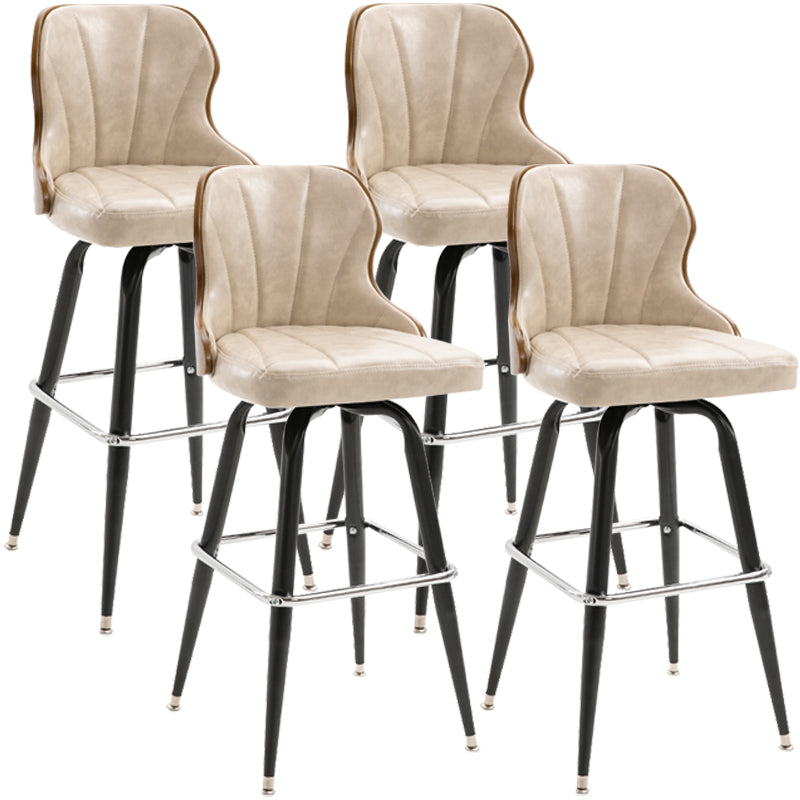Modern Rotatable Backrest Counter Stool Iron Cafe Bar Stool with Leather Cushion and Pedal Ivory 4 Piece Set Clearhalo 'Bar Furniture' 'Bar Stools' 'bar_stools' 'furn' 'furn_bar_stools' 'furniture_bar_stools' 'Kitchen & Dining Furniture' 'kitchen&dining_furn' 'kitchen' 'kitchen_furn' Furniture' 4453562