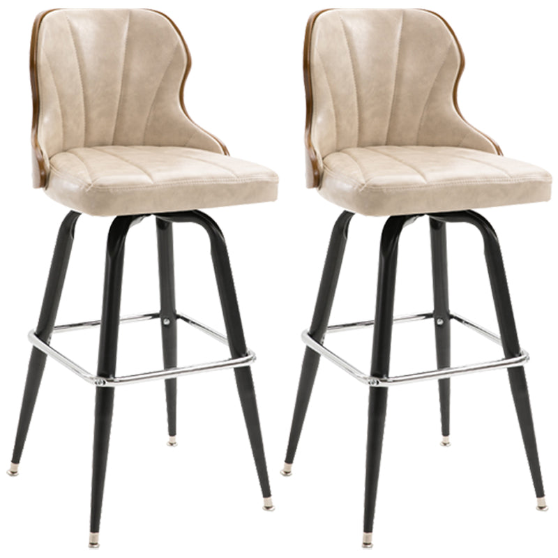 Modern Rotatable Backrest Counter Stool Iron Cafe Bar Stool with Leather Cushion and Pedal Ivory 2 Piece Set Clearhalo 'Bar Furniture' 'Bar Stools' 'bar_stools' 'furn' 'furn_bar_stools' 'furniture_bar_stools' 'Kitchen & Dining Furniture' 'kitchen&dining_furn' 'kitchen' 'kitchen_furn' Furniture' 4453564