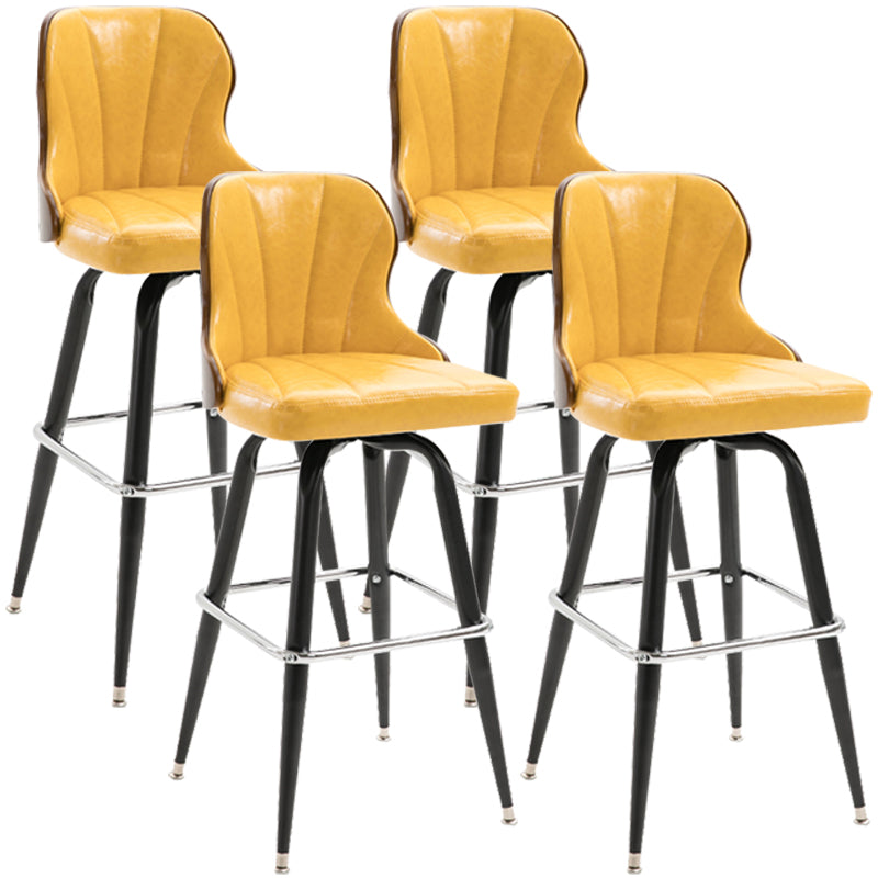 Modern Rotatable Backrest Counter Stool Iron Cafe Bar Stool with Leather Cushion and Pedal Yellow 4 Piece Set Clearhalo 'Bar Furniture' 'Bar Stools' 'bar_stools' 'furn' 'furn_bar_stools' 'furniture_bar_stools' 'Kitchen & Dining Furniture' 'kitchen&dining_furn' 'kitchen' 'kitchen_furn' Furniture' 4453565