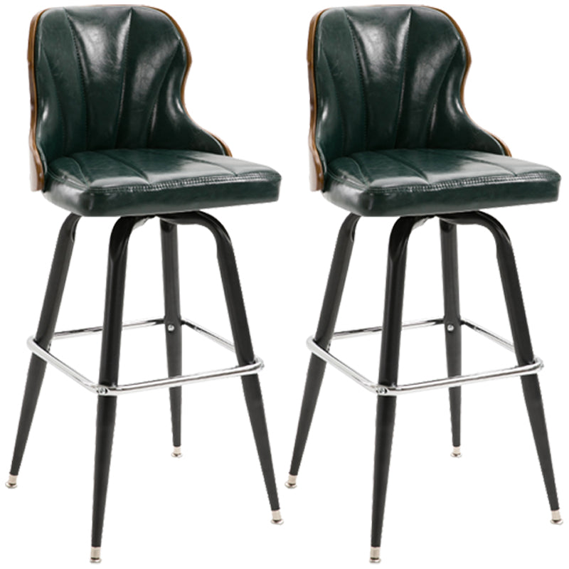 Modern Rotatable Backrest Counter Stool Iron Cafe Bar Stool with Leather Cushion and Pedal Blackish Green 2 Piece Set Clearhalo 'Bar Furniture' 'Bar Stools' 'bar_stools' 'furn' 'furn_bar_stools' 'furniture_bar_stools' 'Kitchen & Dining Furniture' 'kitchen&dining_furn' 'kitchen' 'kitchen_furn' Furniture' 4453570