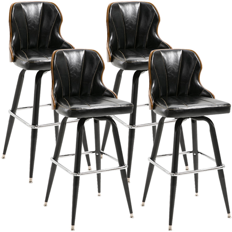 Modern Rotatable Backrest Counter Stool Iron Cafe Bar Stool with Leather Cushion and Pedal Gloss Black 4 Piece Set Clearhalo 'Bar Furniture' 'Bar Stools' 'bar_stools' 'furn' 'furn_bar_stools' 'furniture_bar_stools' 'Kitchen & Dining Furniture' 'kitchen&dining_furn' 'kitchen' 'kitchen_furn' Furniture' 4453571