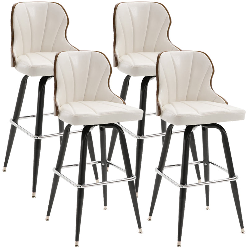 Modern Rotatable Backrest Counter Stool Iron Cafe Bar Stool with Leather Cushion and Pedal White 4 Piece Set Clearhalo 'Bar Furniture' 'Bar Stools' 'bar_stools' 'furn' 'furn_bar_stools' 'furniture_bar_stools' 'Kitchen & Dining Furniture' 'kitchen&dining_furn' 'kitchen' 'kitchen_furn' Furniture' 4453574
