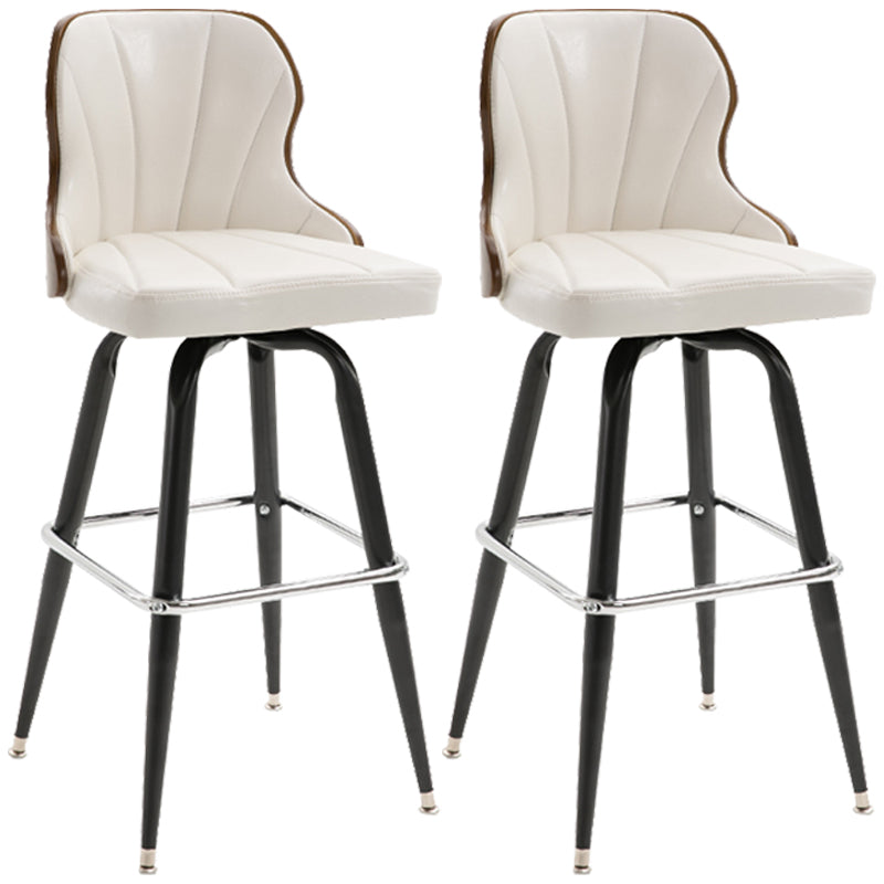 Modern Rotatable Backrest Counter Stool Iron Cafe Bar Stool with Leather Cushion and Pedal White 2 Piece Set Clearhalo 'Bar Furniture' 'Bar Stools' 'bar_stools' 'furn' 'furn_bar_stools' 'furniture_bar_stools' 'Kitchen & Dining Furniture' 'kitchen&dining_furn' 'kitchen' 'kitchen_furn' Furniture' 4453576