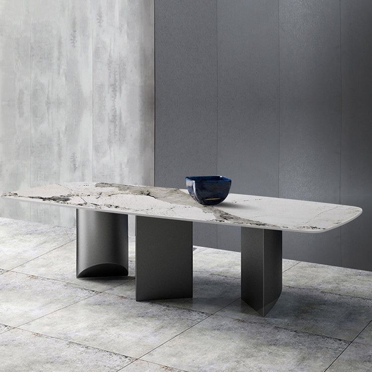 Sintered Stone Modern Rectangle Dining Table White Stone Top Dinette Table for Kitchen 94.5"L x 39.4"W x 29.5"H Without Chairs Clearhalo ' dining_table' 'Dining Tables & Seating' 'Dining Tables' 'furn' 'furn_dining_table' 'Furniture' 'furniture_dining_table' 'Kitchen & Dining Furniture' 'kitchen&dining_furn' 'kitchen' 'kitchen_dining_table' 4453665