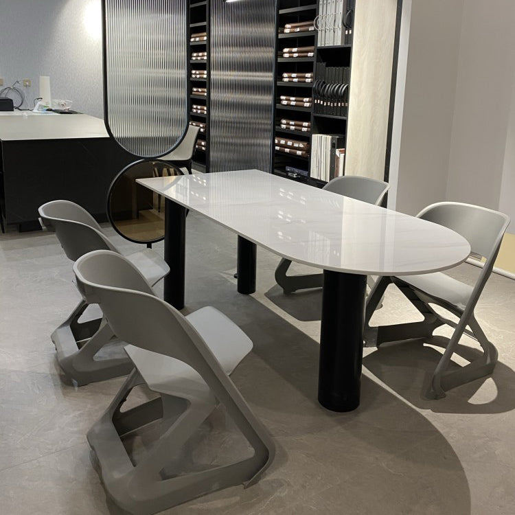 Irregular Shape White Table for Restaurant Sintered Stone Island Table with 3 Legs Black 63"L x 27.6"W x 29.5"H Without Chairs Clearhalo ' dining_table' 'Dining Tables & Seating' 'Dining Tables' 'furn' 'furn_dining_table' 'Furniture' 'furniture_dining_table' 'Kitchen & Dining Furniture' 'kitchen&dining_furn' 'kitchen' 'kitchen_dining_table' 4457340