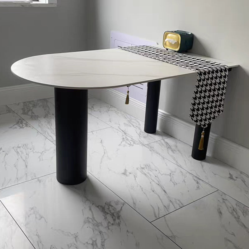 Irregular Shape White Table for Restaurant Sintered Stone Island Table with 3 Legs Black 55.1"L x 27.6"W x 29.5"H Without Chairs Clearhalo ' dining_table' 'Dining Tables & Seating' 'Dining Tables' 'furn' 'furn_dining_table' 'Furniture' 'furniture_dining_table' 'Kitchen & Dining Furniture' 'kitchen&dining_furn' 'kitchen' 'kitchen_dining_table' 4457342