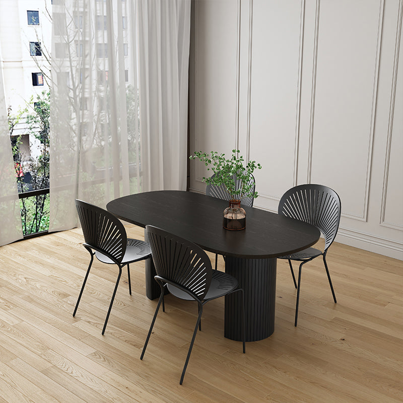 Black Tone Dining Table Simplicity Style Double Pedestal Table for Dining Room Oval Wood 55.1"L x 27.6"W x 29.5"H Clearhalo ' dining_table' 'Dining Tables & Seating' 'Dining Tables' 'furn' 'furn_dining_table' 'Furniture' 'furniture_dining_table' 'Kitchen & Dining Furniture' 'kitchen&dining_furn' 'kitchen' 'kitchen_dining_table' 4457357