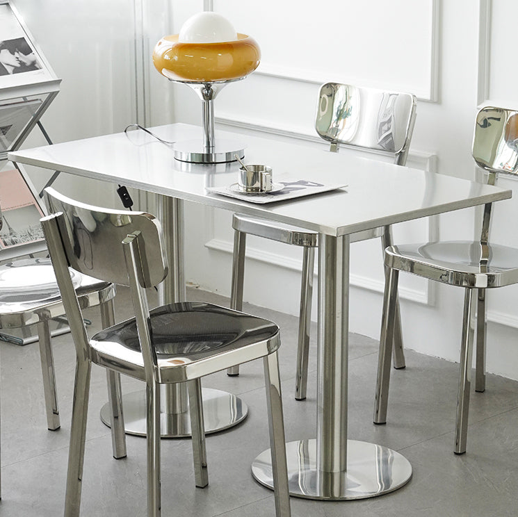 Industrial Style Dining Site Table Stainless Steel Dining Room Collection Rectangle Double Pedestal 51.2"L x 27.6"W x 29.5"H Clearhalo ' dining_table' 'Dining Tables & Seating' 'Dining Tables' 'furn' 'furn_dining_table' 'Furniture' 'furniture_dining_table' 'Kitchen & Dining Furniture' 'kitchen&dining_furn' 'kitchen' 'kitchen_dining_table' 4457373