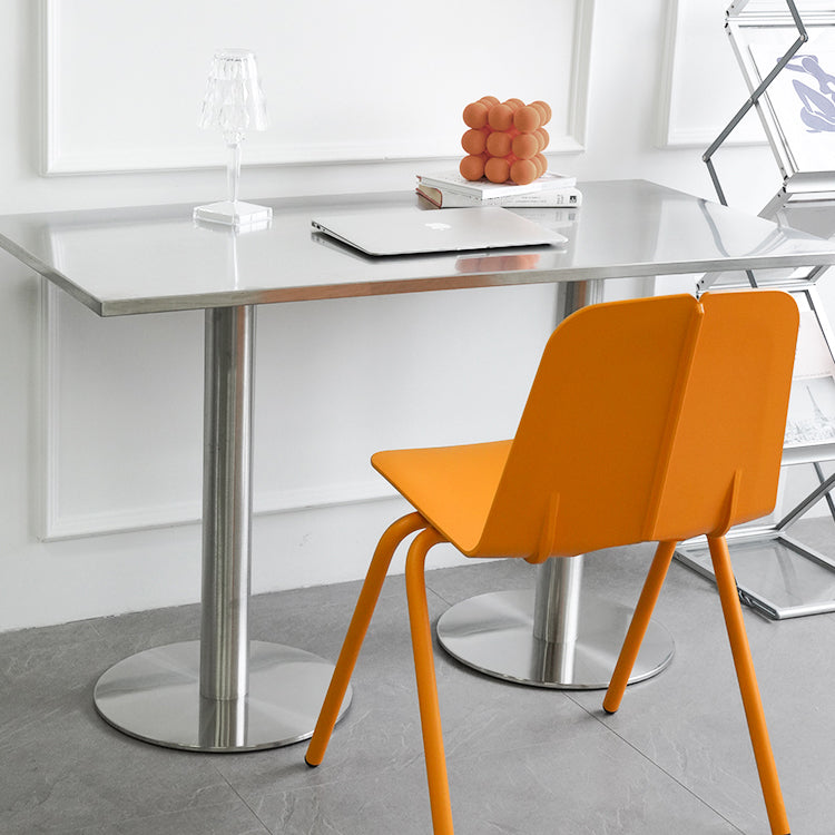 Industrial Style Dining Site Table Stainless Steel Dining Room Collection Rectangle Double Pedestal 55.1"L x 27.6"W x 29.5"H Clearhalo ' dining_table' 'Dining Tables & Seating' 'Dining Tables' 'furn' 'furn_dining_table' 'Furniture' 'furniture_dining_table' 'Kitchen & Dining Furniture' 'kitchen&dining_furn' 'kitchen' 'kitchen_dining_table' 4457377