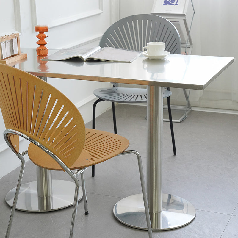 Industrial Style Dining Site Table Stainless Steel Dining Room Collection Rectangle Double Pedestal 47.2"L x 23.6"W x 29.5"H Clearhalo ' dining_table' 'Dining Tables & Seating' 'Dining Tables' 'furn' 'furn_dining_table' 'Furniture' 'furniture_dining_table' 'Kitchen & Dining Furniture' 'kitchen&dining_furn' 'kitchen' 'kitchen_dining_table' 4457379