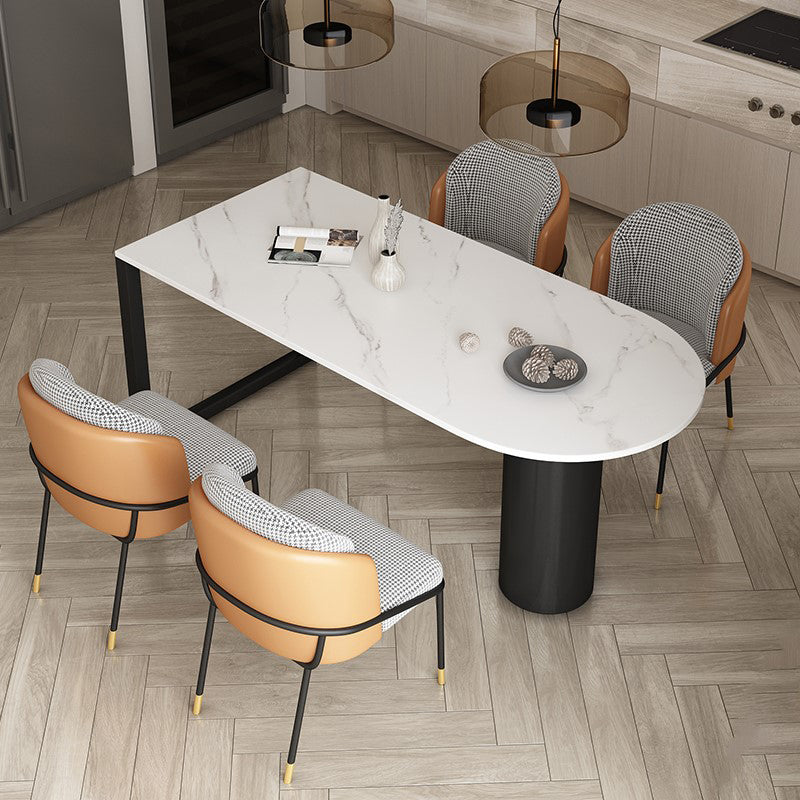 Modern Style Dining Table White Home Use Dining Table with Double Pedestal Base Stone 51.2"L x 25.6"W x 29.5"H Without Chairs Clearhalo ' dining_table' 'Dining Tables & Seating' 'Dining Tables' 'furn' 'furn_dining_table' 'Furniture' 'furniture_dining_table' 'Kitchen & Dining Furniture' 'kitchen&dining_furn' 'kitchen' 'kitchen_dining_table' 4457402
