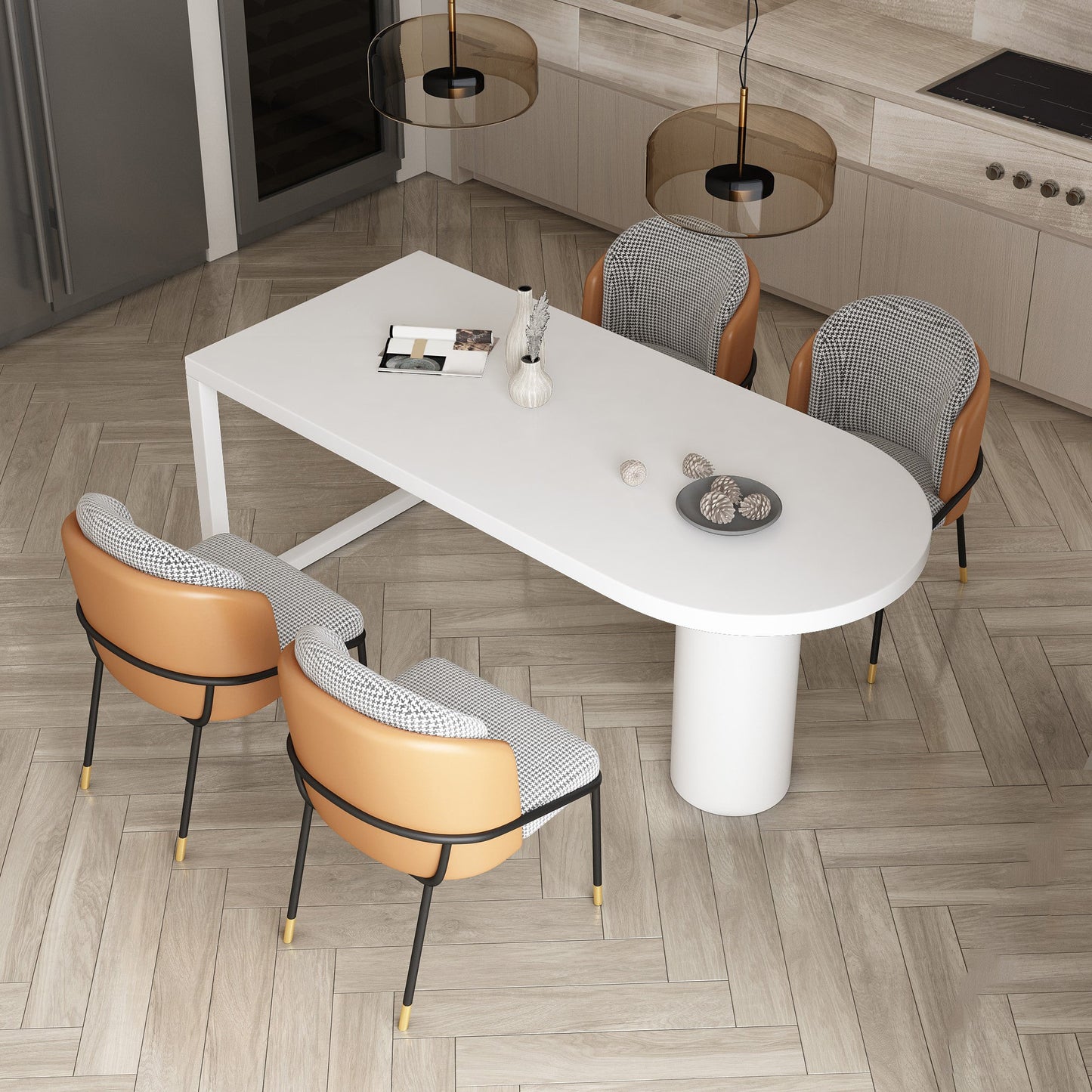Modern Style Dining Table White Home Use Dining Table with Double Pedestal Base Wood 51.2"L x 25.6"W x 29.5"H Without Chairs Clearhalo ' dining_table' 'Dining Tables & Seating' 'Dining Tables' 'furn' 'furn_dining_table' 'Furniture' 'furniture_dining_table' 'Kitchen & Dining Furniture' 'kitchen&dining_furn' 'kitchen' 'kitchen_dining_table' 4457404