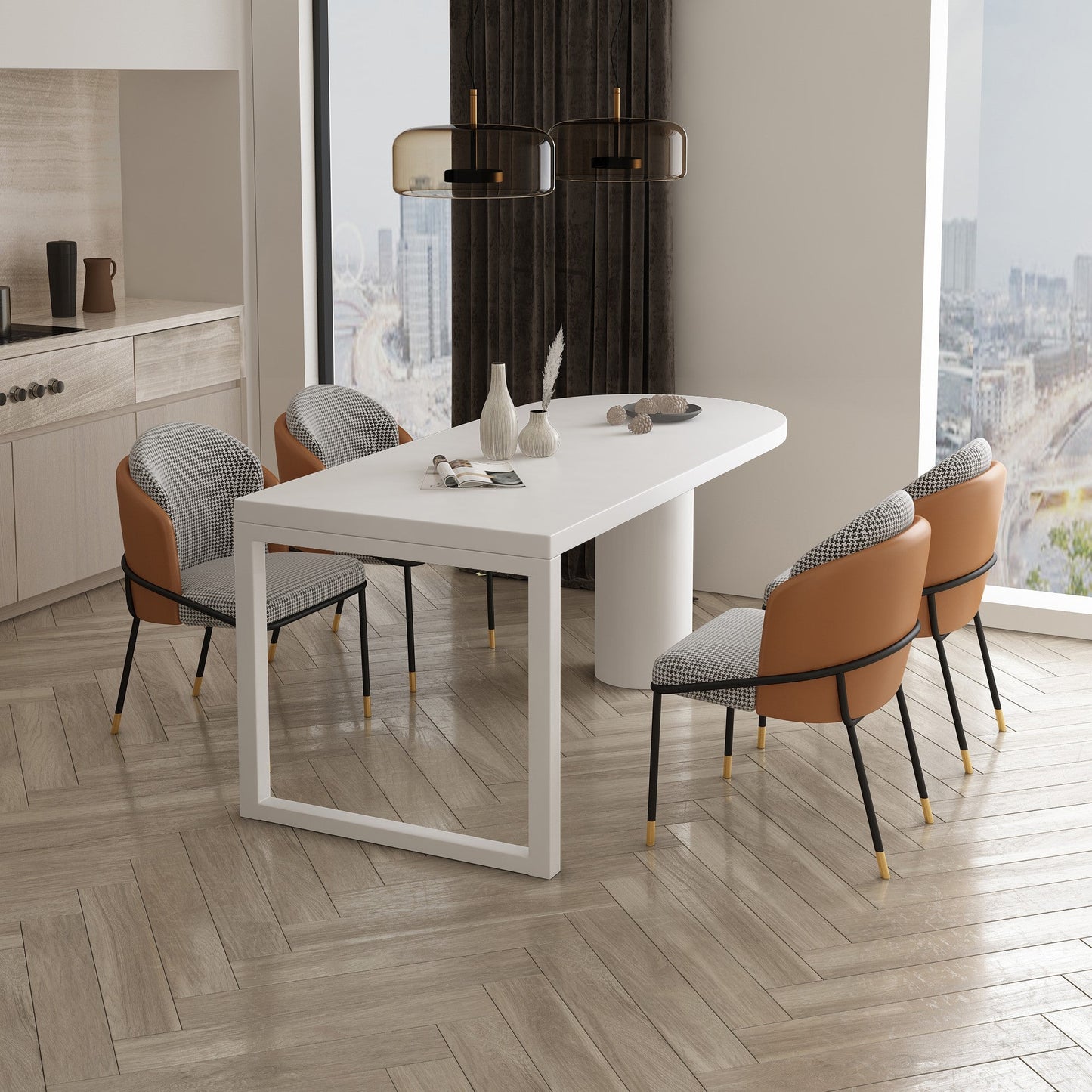Modern Style Dining Table White Home Use Dining Table with Double Pedestal Base Clearhalo ' dining_table' 'Dining Tables & Seating' 'Dining Tables' 'furn' 'furn_dining_table' 'Furniture' 'furniture_dining_table' 'Kitchen & Dining Furniture' 'kitchen&dining_furn' 'kitchen' 'kitchen_dining_table' 4457410