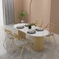 Modern Style Dining Table Oval Double Pedestal Dining Table for Home Stone 51.2"L x 27.6"W x 29.5"H Without Chairs Clearhalo ' dining_table' 'Dining Tables & Seating' 'Dining Tables' 'furn' 'furn_dining_table' 'Furniture' 'furniture_dining_table' 'Kitchen & Dining Furniture' 'kitchen&dining_furn' 'kitchen' 'kitchen_dining_table' 4457421