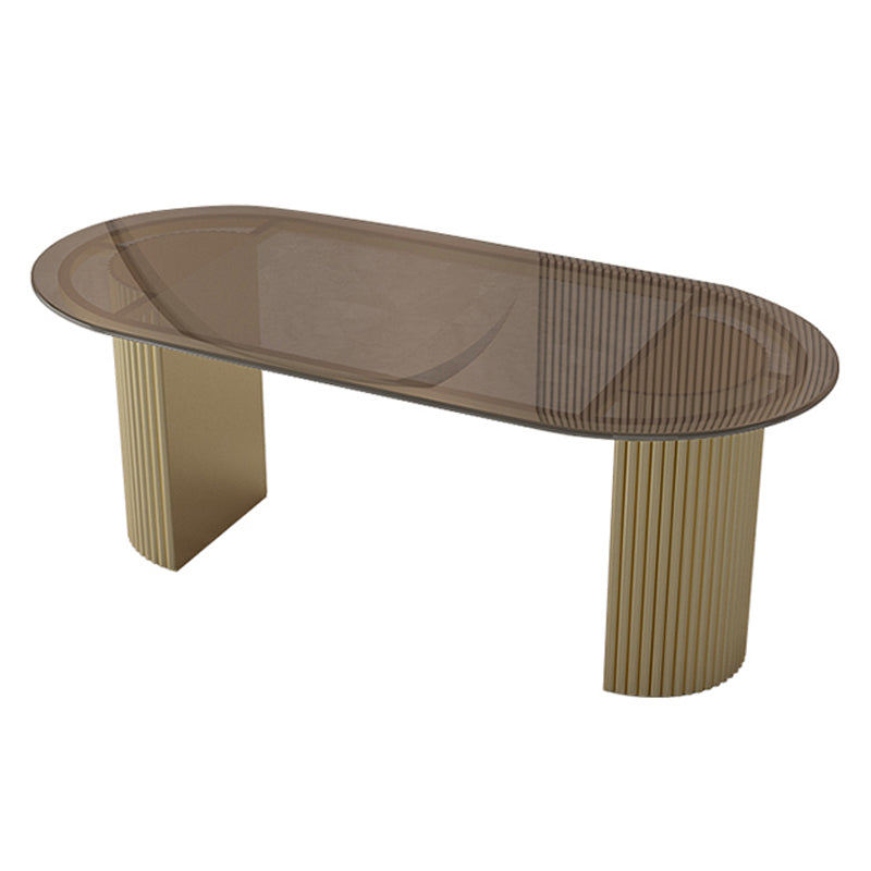 Modern Style Dining Table Oval Double Pedestal Dining Table for Home Glass Without Chairs Clearhalo ' dining_table' 'Dining Tables & Seating' 'Dining Tables' 'furn' 'furn_dining_table' 'Furniture' 'furniture_dining_table' 'Kitchen & Dining Furniture' 'kitchen&dining_furn' 'kitchen' 'kitchen_dining_table' 4457427