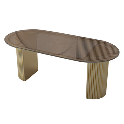 Modern Style Dining Table Oval Double Pedestal Dining Table for Home Glass Without Chairs Clearhalo ' dining_table' 'Dining Tables & Seating' 'Dining Tables' 'furn' 'furn_dining_table' 'Furniture' 'furniture_dining_table' 'Kitchen & Dining Furniture' 'kitchen&dining_furn' 'kitchen' 'kitchen_dining_table' 4457427