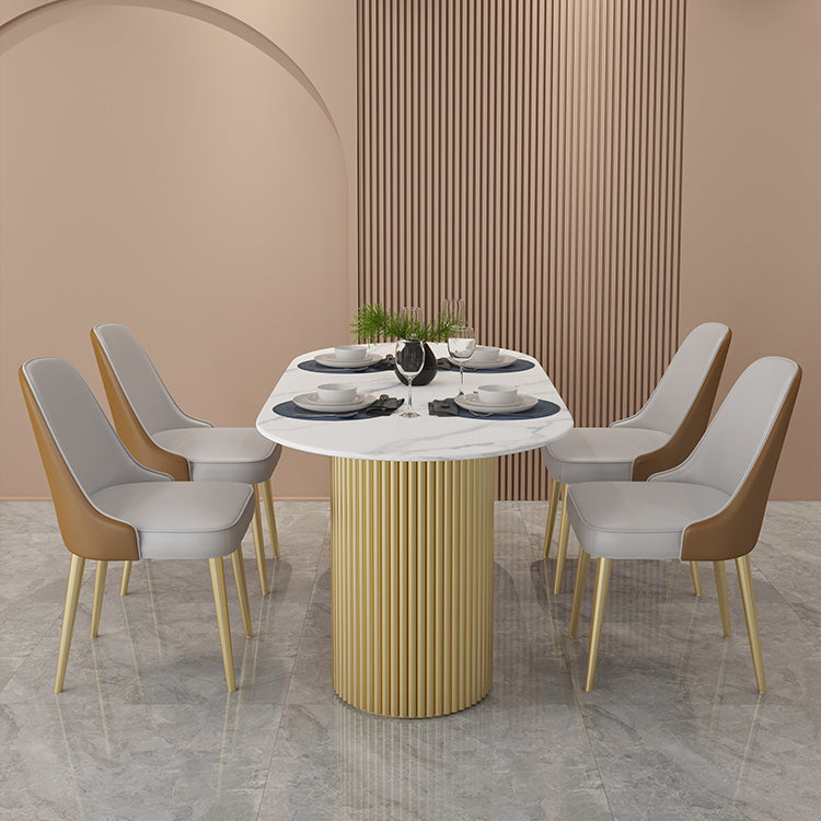 Modern Style Dining Table Oval Double Pedestal Dining Table for Home Clearhalo ' dining_table' 'Dining Tables & Seating' 'Dining Tables' 'furn' 'furn_dining_table' 'Furniture' 'furniture_dining_table' 'Kitchen & Dining Furniture' 'kitchen&dining_furn' 'kitchen' 'kitchen_dining_table' 4457429