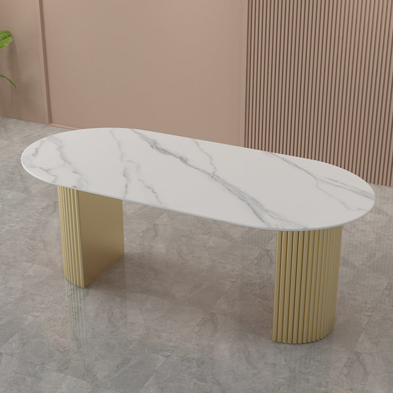 Modern Style Dining Table Oval Double Pedestal Dining Table for Home Clearhalo ' dining_table' 'Dining Tables & Seating' 'Dining Tables' 'furn' 'furn_dining_table' 'Furniture' 'furniture_dining_table' 'Kitchen & Dining Furniture' 'kitchen&dining_furn' 'kitchen' 'kitchen_dining_table' 4457430