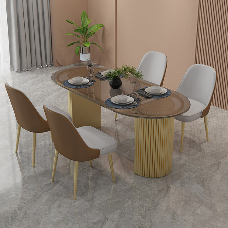 Modern Style Dining Table Oval Double Pedestal Dining Table for Home Clearhalo ' dining_table' 'Dining Tables & Seating' 'Dining Tables' 'furn' 'furn_dining_table' 'Furniture' 'furniture_dining_table' 'Kitchen & Dining Furniture' 'kitchen&dining_furn' 'kitchen' 'kitchen_dining_table' 4457431