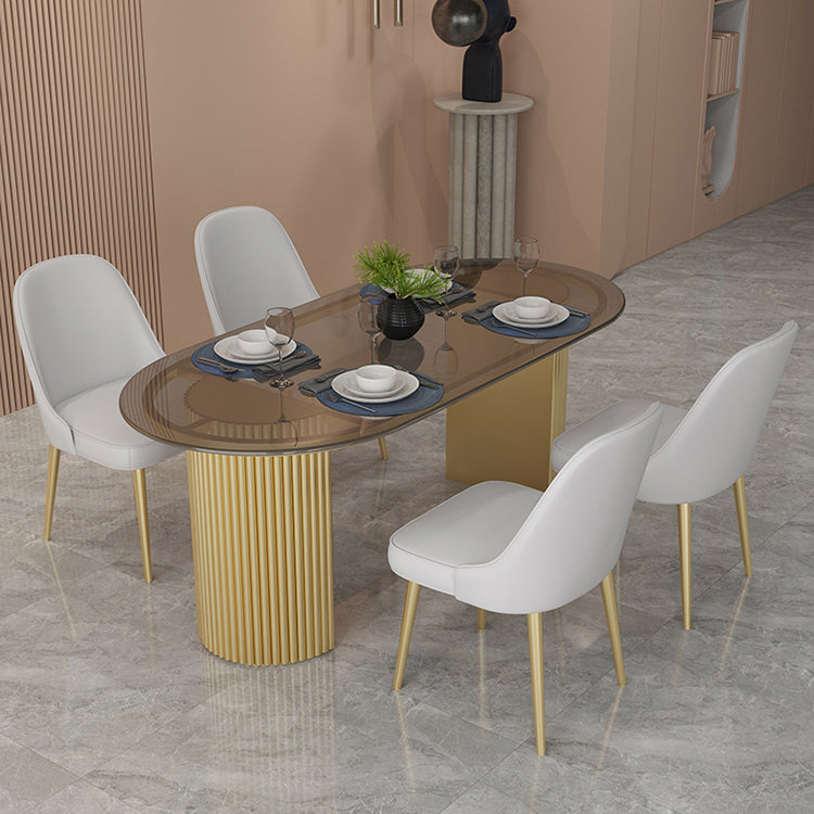 Modern Style Dining Table Oval Double Pedestal Dining Table for Home Clearhalo ' dining_table' 'Dining Tables & Seating' 'Dining Tables' 'furn' 'furn_dining_table' 'Furniture' 'furniture_dining_table' 'Kitchen & Dining Furniture' 'kitchen&dining_furn' 'kitchen' 'kitchen_dining_table' 4457432