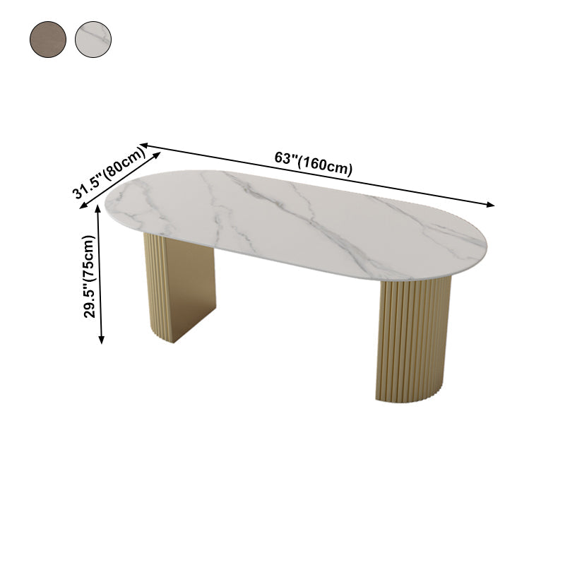 Modern Style Dining Table Oval Double Pedestal Dining Table for Home Clearhalo ' dining_table' 'Dining Tables & Seating' 'Dining Tables' 'furn' 'furn_dining_table' 'Furniture' 'furniture_dining_table' 'Kitchen & Dining Furniture' 'kitchen&dining_furn' 'kitchen' 'kitchen_dining_table' 4457437