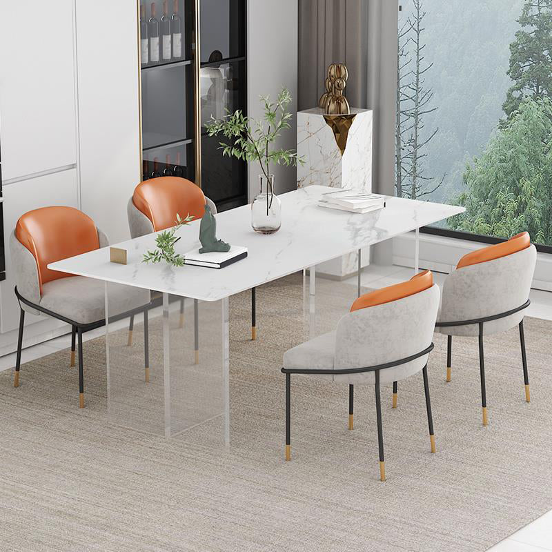 Modern Style Dining Table Rectangle Sintered Stone Double Pedestal Table for Kitchen White 63"L x 31.5"W x 29.5"H Without Chairs Clearhalo ' dining_table' 'Dining Tables & Seating' 'Dining Tables' 'furn' 'furn_dining_table' 'Furniture' 'furniture_dining_table' 'Kitchen & Dining Furniture' 'kitchen&dining_furn' 'kitchen' 'kitchen_dining_table' 4457471