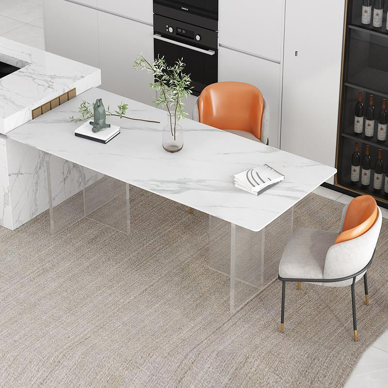 Modern Style Dining Table Rectangle Sintered Stone Double Pedestal Table for Kitchen White 55.1"L x 31.5"W x 29.5"H Without Chairs Clearhalo ' dining_table' 'Dining Tables & Seating' 'Dining Tables' 'furn' 'furn_dining_table' 'Furniture' 'furniture_dining_table' 'Kitchen & Dining Furniture' 'kitchen&dining_furn' 'kitchen' 'kitchen_dining_table' 4457473