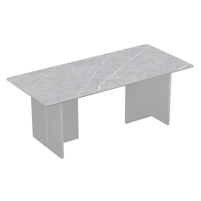 Modern Style Dining Table Rectangle Sintered Stone Double Pedestal Table for Kitchen Gray Without Chairs Clearhalo ' dining_table' 'Dining Tables & Seating' 'Dining Tables' 'furn' 'furn_dining_table' 'Furniture' 'furniture_dining_table' 'Kitchen & Dining Furniture' 'kitchen&dining_furn' 'kitchen' 'kitchen_dining_table' 4457479