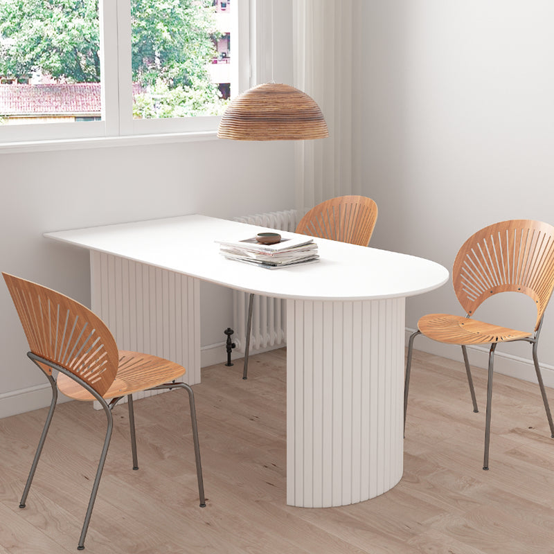 Modern Style White Dining Table Wood Dining Table with Double Pedestal Base Solid Wood 51.2"L x 27.6"W x 29.5"H Without Chairs Clearhalo ' dining_table' 'Dining Tables & Seating' 'Dining Tables' 'furn' 'furn_dining_table' 'Furniture' 'furniture_dining_table' 'Kitchen & Dining Furniture' 'kitchen&dining_furn' 'kitchen' 'kitchen_dining_table' 4457523
