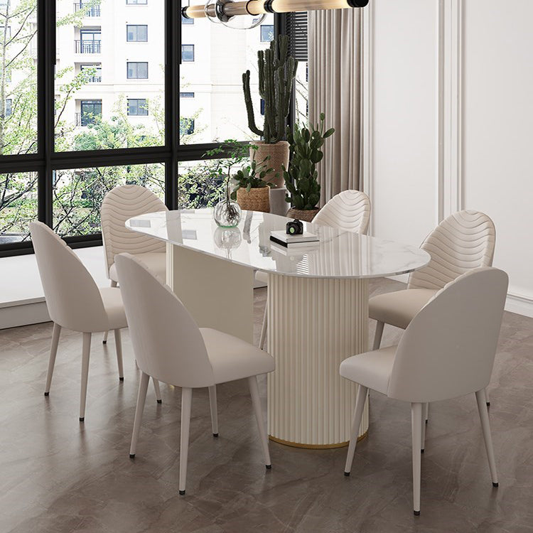 Sintered Stone White Table for Restaurant Modern Dining Table with Double Pedestal Base Oval 70.9"L x 31.5"W x 29.5"H Without Chairs Clearhalo ' dining_table' 'Dining Tables & Seating' 'Dining Tables' 'furn' 'furn_dining_table' 'Furniture' 'furniture_dining_table' 'Kitchen & Dining Furniture' 'kitchen&dining_furn' 'kitchen' 'kitchen_dining_table' 4457558