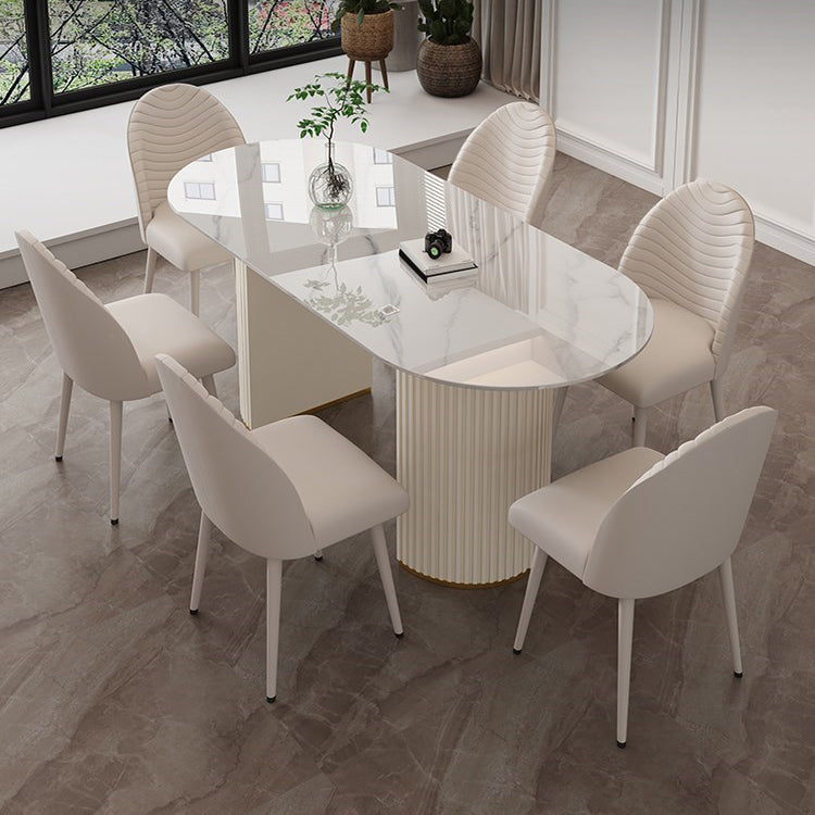 Sintered Stone White Table for Restaurant Modern Dining Table with Double Pedestal Base Clearhalo ' dining_table' 'Dining Tables & Seating' 'Dining Tables' 'furn' 'furn_dining_table' 'Furniture' 'furniture_dining_table' 'Kitchen & Dining Furniture' 'kitchen&dining_furn' 'kitchen' 'kitchen_dining_table' 4457565