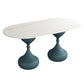 Oval Sintered Stone Table for Restaurant Modern Dining Table with Double Pedestal Base White Blue 47.2"L x 23.6"W x 29.5"H Clearhalo ' dining_table' 'Dining Tables & Seating' 'Dining Tables' 'furn' 'furn_dining_table' 'Furniture' 'furniture_dining_table' 'Kitchen & Dining Furniture' 'kitchen&dining_furn' 'kitchen' 'kitchen_dining_table' 4457583