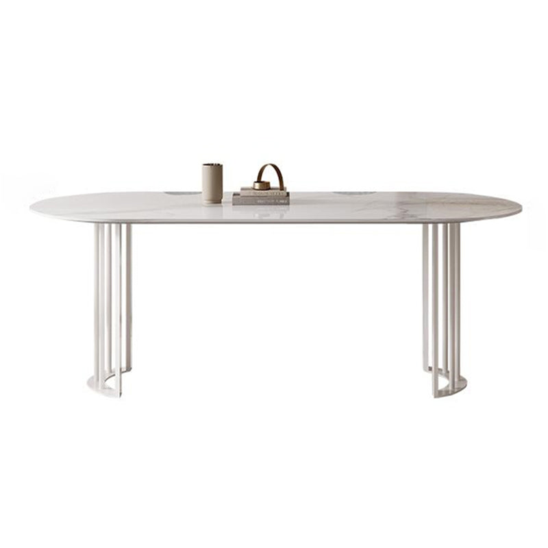 Sintered Stone Top Modern Table for Restaurant Dining Table with Double Pedestal Base Oval Without Chairs Clearhalo ' dining_table' 'Dining Tables & Seating' 'Dining Tables' 'furn' 'furn_dining_table' 'Furniture' 'furniture_dining_table' 'Kitchen & Dining Furniture' 'kitchen&dining_furn' 'kitchen' 'kitchen_dining_table' 4457600
