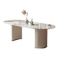 Modern Sintered Stone Table for Restaurant Oval Dining Table with Double Pedestal Base Pandora Gold White Clearhalo ' dining_table' 'Dining Tables & Seating' 'Dining Tables' 'furn' 'furn_dining_table' 'Furniture' 'furniture_dining_table' 'Kitchen & Dining Furniture' 'kitchen&dining_furn' 'kitchen' 'kitchen_dining_table' 4457618
