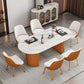 Modern Sintered Stone Table for Restaurant Oval Dining Table with Double Pedestal Base White Orange 63"L x 31.5"W x 29.5"H Clearhalo ' dining_table' 'Dining Tables & Seating' 'Dining Tables' 'furn' 'furn_dining_table' 'Furniture' 'furniture_dining_table' 'Kitchen & Dining Furniture' 'kitchen&dining_furn' 'kitchen' 'kitchen_dining_table' 4457619