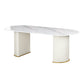 Modern Sintered Stone Table for Restaurant Oval Dining Table with Double Pedestal Base White White 78.7"L x 31.5"W x 29.5"H Clearhalo ' dining_table' 'Dining Tables & Seating' 'Dining Tables' 'furn' 'furn_dining_table' 'Furniture' 'furniture_dining_table' 'Kitchen & Dining Furniture' 'kitchen&dining_furn' 'kitchen' 'kitchen_dining_table' 4457621