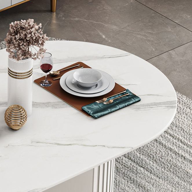 Modern Sintered Stone Table for Restaurant Oval Dining Table with Double Pedestal Base Clearhalo ' dining_table' 'Dining Tables & Seating' 'Dining Tables' 'furn' 'furn_dining_table' 'Furniture' 'furniture_dining_table' 'Kitchen & Dining Furniture' 'kitchen&dining_furn' 'kitchen' 'kitchen_dining_table' 4457622