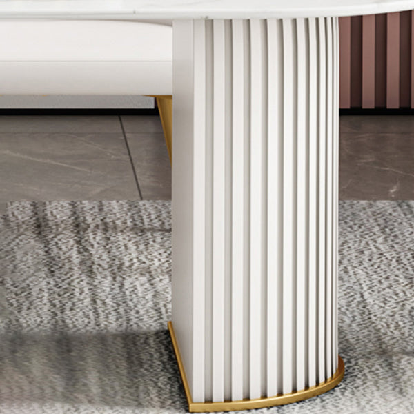 Modern Sintered Stone Table for Restaurant Oval Dining Table with Double Pedestal Base Clearhalo ' dining_table' 'Dining Tables & Seating' 'Dining Tables' 'furn' 'furn_dining_table' 'Furniture' 'furniture_dining_table' 'Kitchen & Dining Furniture' 'kitchen&dining_furn' 'kitchen' 'kitchen_dining_table' 4457624