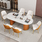 Modern Sintered Stone Table for Restaurant Oval Dining Table with Double Pedestal Base Clearhalo ' dining_table' 'Dining Tables & Seating' 'Dining Tables' 'furn' 'furn_dining_table' 'Furniture' 'furniture_dining_table' 'Kitchen & Dining Furniture' 'kitchen&dining_furn' 'kitchen' 'kitchen_dining_table' 4457625