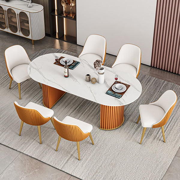 Modern Sintered Stone Table for Restaurant Oval Dining Table with Double Pedestal Base Clearhalo ' dining_table' 'Dining Tables & Seating' 'Dining Tables' 'furn' 'furn_dining_table' 'Furniture' 'furniture_dining_table' 'Kitchen & Dining Furniture' 'kitchen&dining_furn' 'kitchen' 'kitchen_dining_table' 4457625