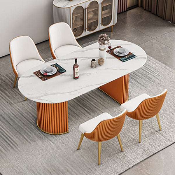Modern Sintered Stone Table for Restaurant Oval Dining Table with Double Pedestal Base Clearhalo ' dining_table' 'Dining Tables & Seating' 'Dining Tables' 'furn' 'furn_dining_table' 'Furniture' 'furniture_dining_table' 'Kitchen & Dining Furniture' 'kitchen&dining_furn' 'kitchen' 'kitchen_dining_table' 4457626