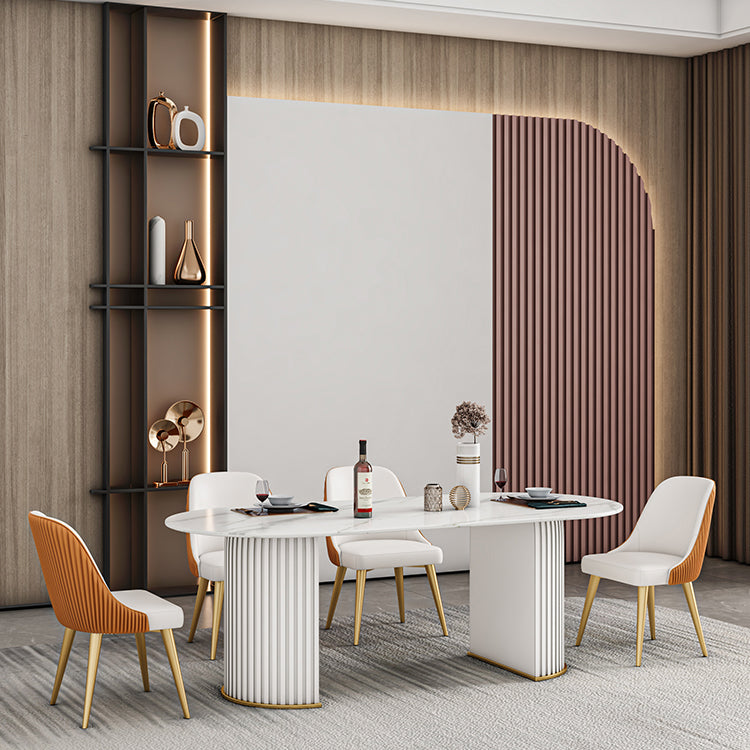 Modern Sintered Stone Table for Restaurant Oval Dining Table with Double Pedestal Base Clearhalo ' dining_table' 'Dining Tables & Seating' 'Dining Tables' 'furn' 'furn_dining_table' 'Furniture' 'furniture_dining_table' 'Kitchen & Dining Furniture' 'kitchen&dining_furn' 'kitchen' 'kitchen_dining_table' 4457627