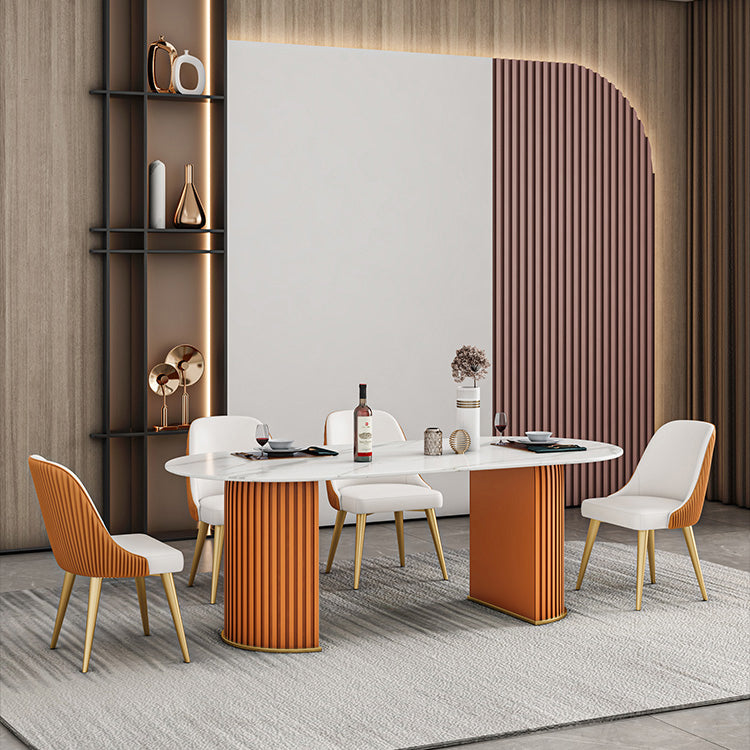 Modern Sintered Stone Table for Restaurant Oval Dining Table with Double Pedestal Base Clearhalo ' dining_table' 'Dining Tables & Seating' 'Dining Tables' 'furn' 'furn_dining_table' 'Furniture' 'furniture_dining_table' 'Kitchen & Dining Furniture' 'kitchen&dining_furn' 'kitchen' 'kitchen_dining_table' 4457628