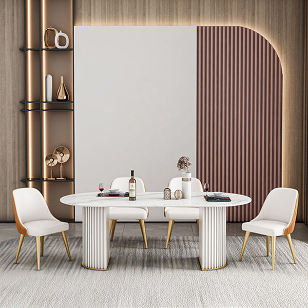 Modern Sintered Stone Table for Restaurant Oval Dining Table with Double Pedestal Base Clearhalo ' dining_table' 'Dining Tables & Seating' 'Dining Tables' 'furn' 'furn_dining_table' 'Furniture' 'furniture_dining_table' 'Kitchen & Dining Furniture' 'kitchen&dining_furn' 'kitchen' 'kitchen_dining_table' 4457629