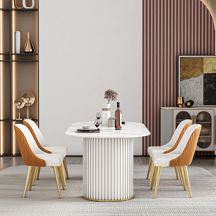 Modern Sintered Stone Table for Restaurant Oval Dining Table with Double Pedestal Base Clearhalo ' dining_table' 'Dining Tables & Seating' 'Dining Tables' 'furn' 'furn_dining_table' 'Furniture' 'furniture_dining_table' 'Kitchen & Dining Furniture' 'kitchen&dining_furn' 'kitchen' 'kitchen_dining_table' 4457630