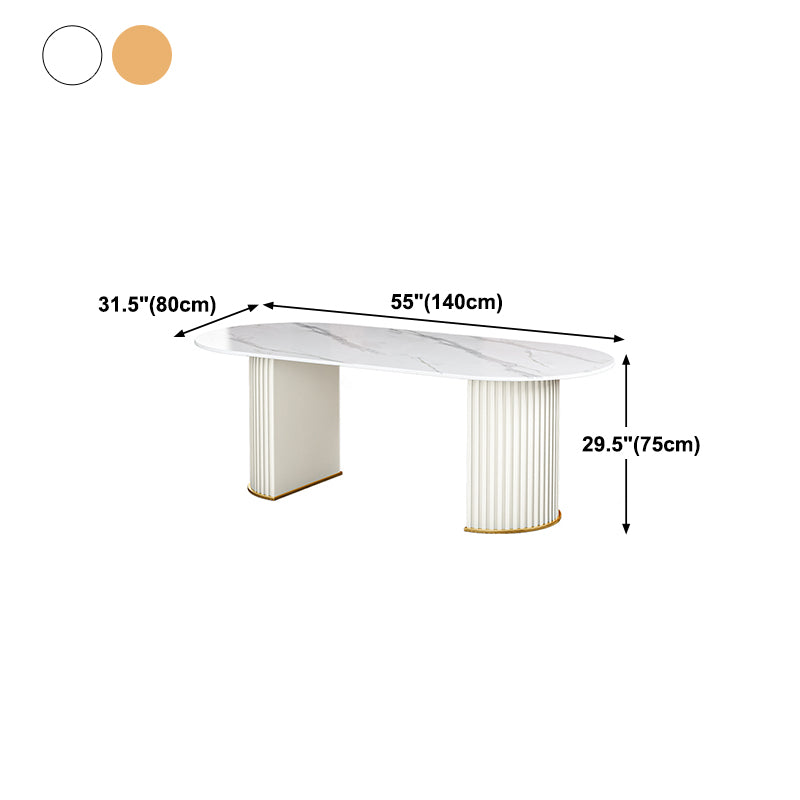 Modern Sintered Stone Table for Restaurant Oval Dining Table with Double Pedestal Base Clearhalo ' dining_table' 'Dining Tables & Seating' 'Dining Tables' 'furn' 'furn_dining_table' 'Furniture' 'furniture_dining_table' 'Kitchen & Dining Furniture' 'kitchen&dining_furn' 'kitchen' 'kitchen_dining_table' 4457632